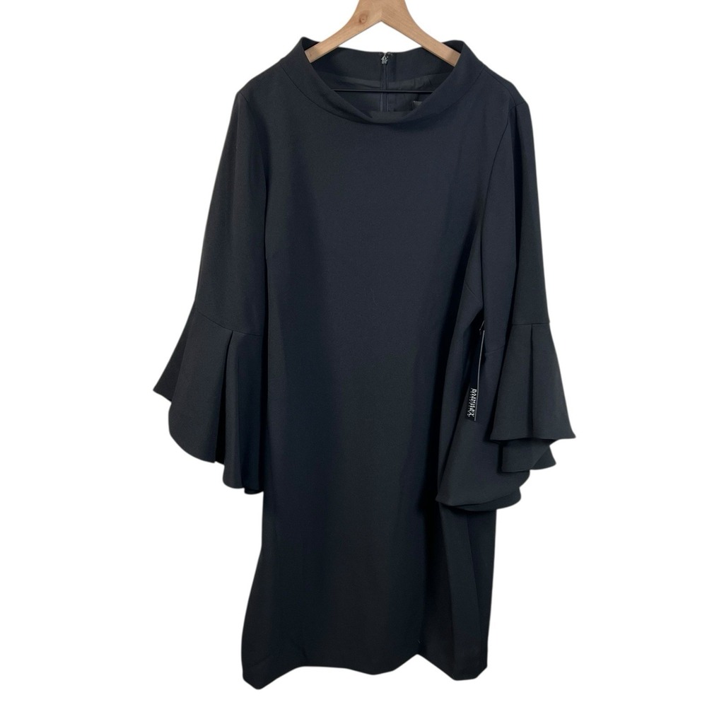 NEW Badgley Mischka Womens 20 Black Flare Sleeve Knee Length‎ Sheath Dress $495